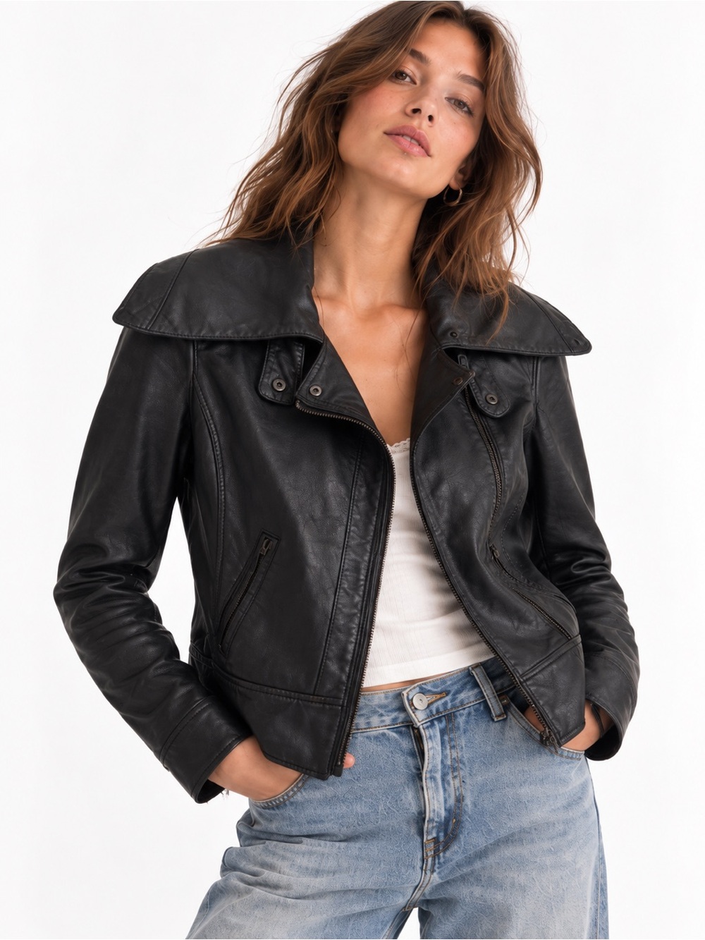 Armani Exchange Lamb Leather Jacket moto motorcycle biker bomber coat punk small